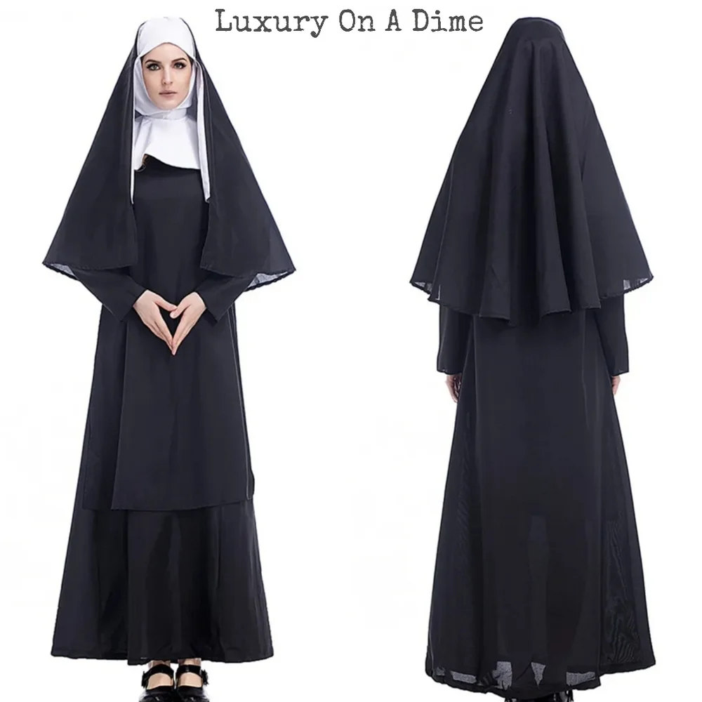 NUN Religious Catholic Church Cosplay Adult Halloween Costume Modest Maxi Dress